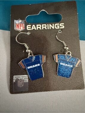 NFL Bears Blue Glitter Jersey Dangle Earrings